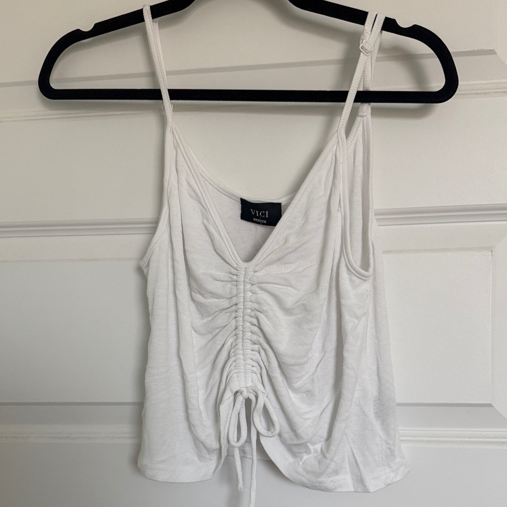 Vici White Ruched Camisole Top